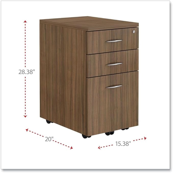 Alera Alera Valencia Series Mobile Pedestal File, Left/Right, 3-Drawer: Box/Box/File, Legal/Letter, Walnut, 15.88 X 20.5 X 28.38