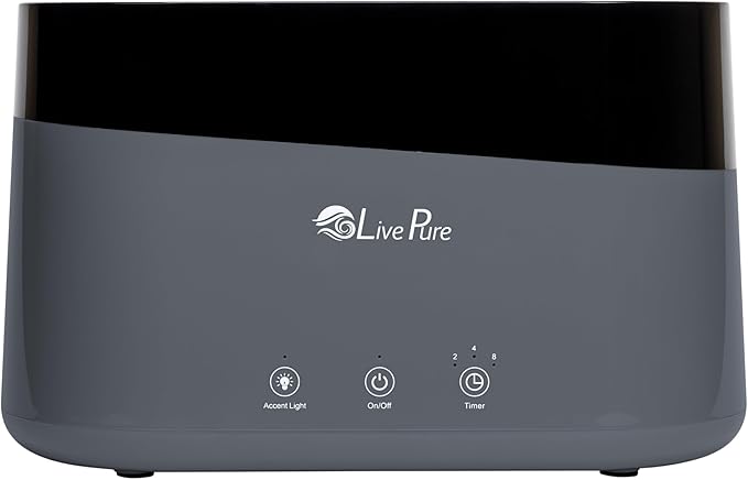 LivePure LP300HUM Aqua Flame Cool Mist Humidifier – Small Ultrasonic Plant Humidifier Indoor with Essential Oil Diffuser – Dorm Essentials, Apartment, Desks & Home Office Graphite - 0.20 Gal/ .75L