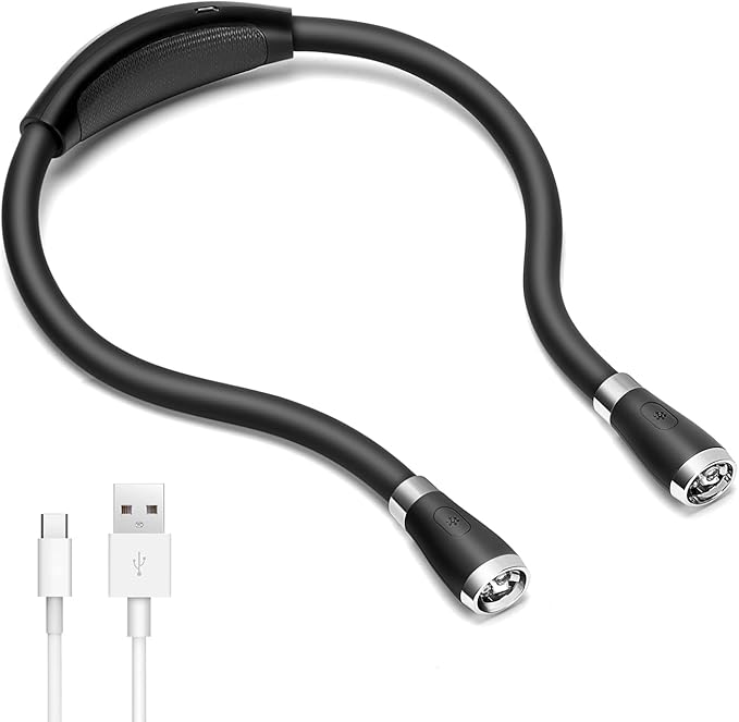 Neck Book Light LED Reading Lamp USB Rechargeable, Hands Free, 4 LED Bulbs, 4 Adjustable Brightness, for Reading in Bed or Reading in Car Lamp (Pink) (Black)