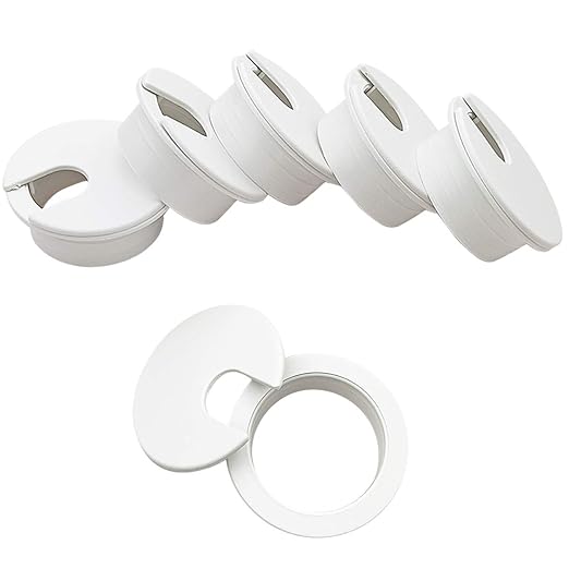 6pcs Desk Grommet 1-3/8 inch Plastic Wire Cord Cable Grommets Hole Cover for Office PC Desk Cable Cord Organizer (White)