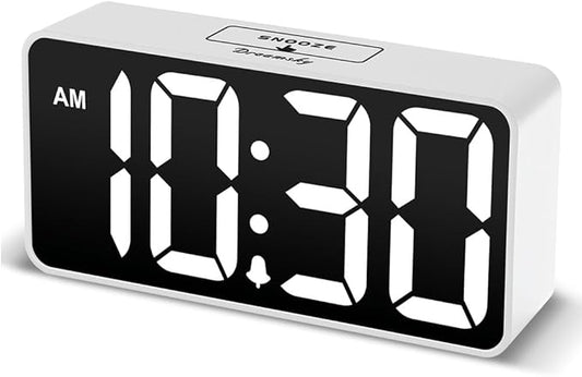 DreamSky Small Digital Alarm Clock for Bedroom, Large Big Numbers Display with Brightness Dimmer, Electric Bedside Desk Clock with USB Charging Port, Adjustable Alarm Volume, USB-C Adapter Powered