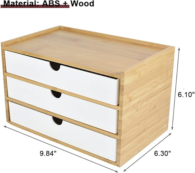 WAYUTO 3-Tier Bamboo Desktop Organizer Simple Wooden Tabletop Storage Organization Box Multi-Scene Drawer Units for Home Bathroom Office White 3-Drawer