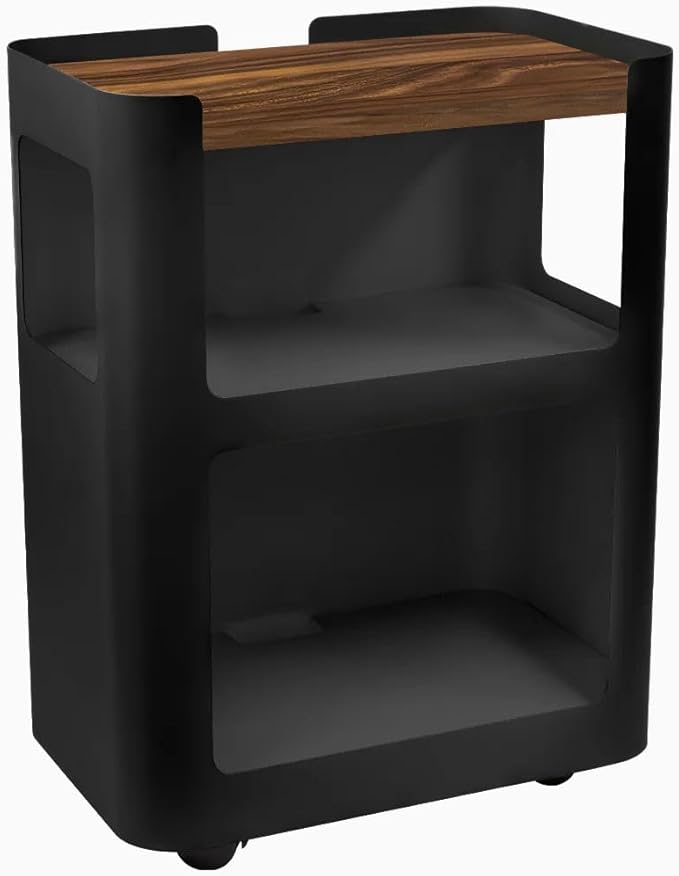 Desky Open Mobile Pedestal - Black Frame/Saman Top. Compact Office Drawer Cabinet on Wheels