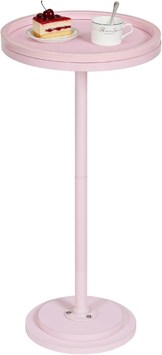 HOOBRO Small Round Side Table, Drink Table, Coffee Martini Table with Pedestal Accent for Small Spaces in Living Room, Bedroom, Sofa Couch, Pink KK168BZ01
