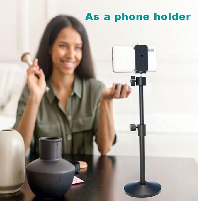 Webcam Stand with Phone Holder, Extendable Desktops Tripod Camera Stand Mount for Logitech Webcam C922 C930e C920S C920 C615 C960 C920x BRIO 4K NexiGo N60, Ring Light, GoPro, with 1/4" Thread