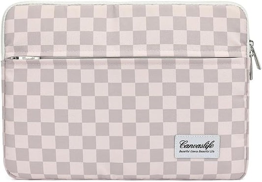 Canvaslife Neutral Checker Pattern Laptop Sleeve Case Cover with Pocket for MacBook Pro 14 inch and 14 inch-14.4 inch HP, Lenovo, Dell, ASUS, Acer Notebook Computer