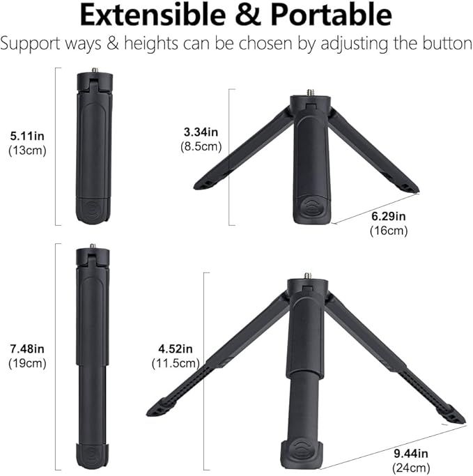 Mini Tripod for DJI Pocket3/4 2-in-1 Desktop Stand & Grip Handle - Ultra Portable Geared Heads Tripod for DSLR Webcam Phone 1/4” Mount 2oz Lightweight