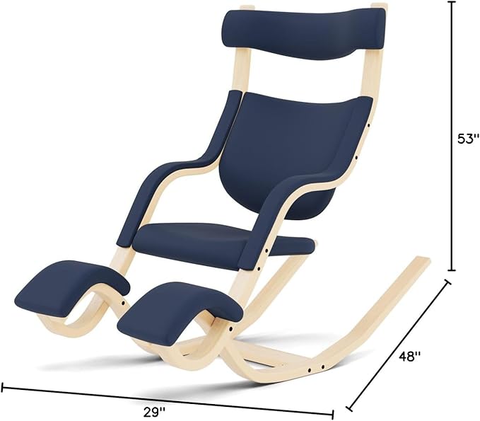 Varier Gravity Balans Recliner and Kneeling Chair Designed by Peter Opsvik, Relax Into Weightlessness, 10-Year Limited Warranty, Blue Revive Fabric with Natural Ash Base