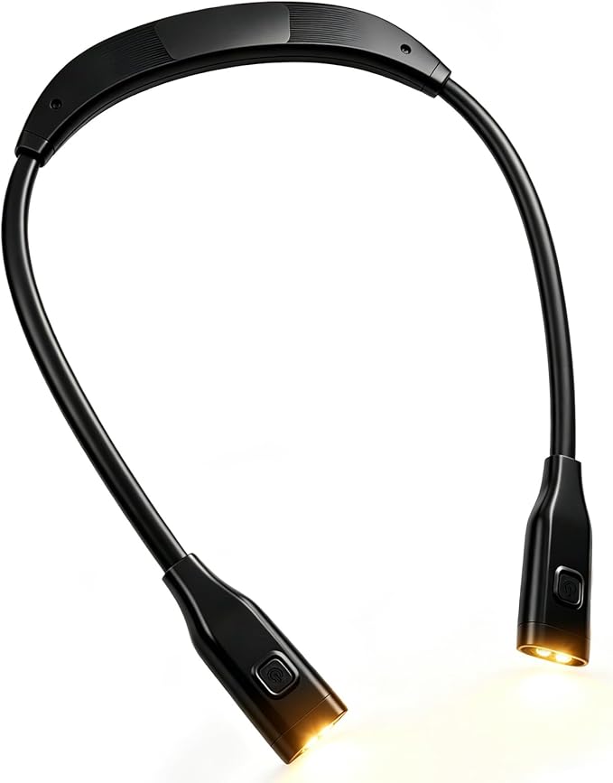 Book Light, 3-Color Reading Light, Lightweight 3.67 oz Bendable Neck Light, Rechargeable Lamp, Perfect for Reading in Bed, Knitting, Camping, Black
