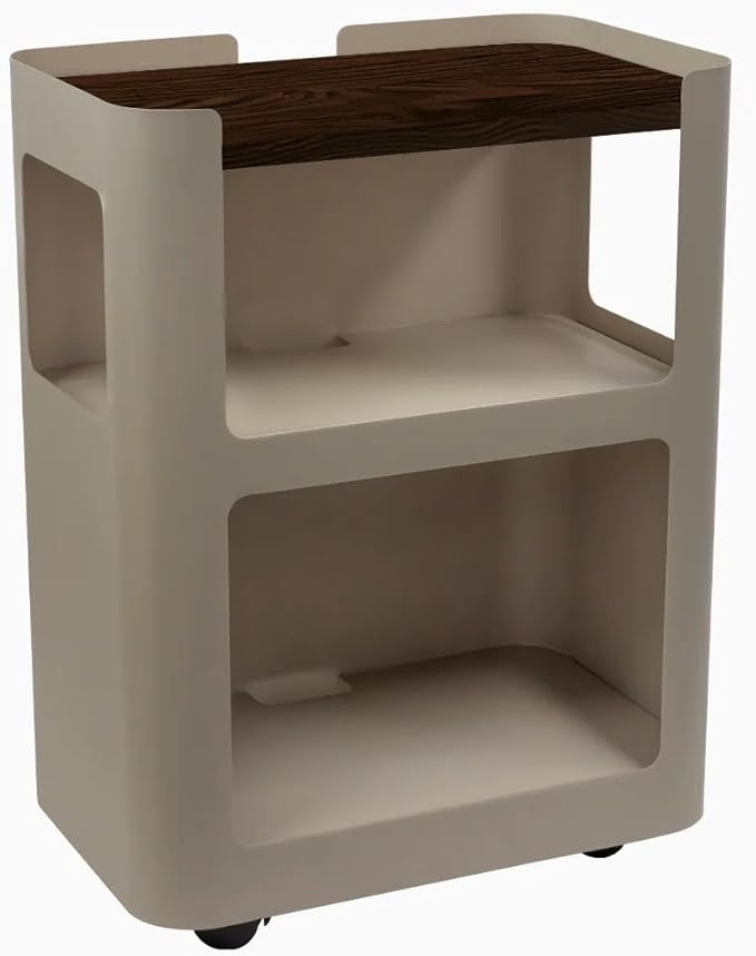 Desky Open Mobile Pedestal - Light Brown Frame/Rustic Pine Top. Compact Office Drawer Cabinet on Wheels