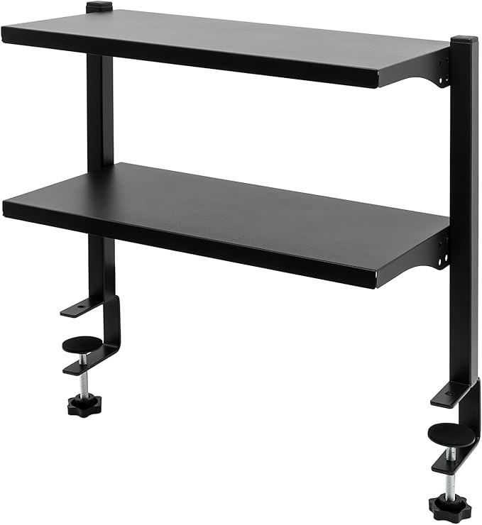 2-Tier Clamp On Desk Shelf,16 inch Adjustable Above or Under Table Storage Shelves,Desktop Organizer