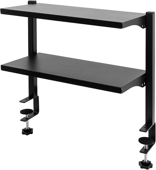 2-Tier Clamp On Desk Shelf,16 inch Adjustable Above or Under Table Storage Shelves,Desktop Organizer