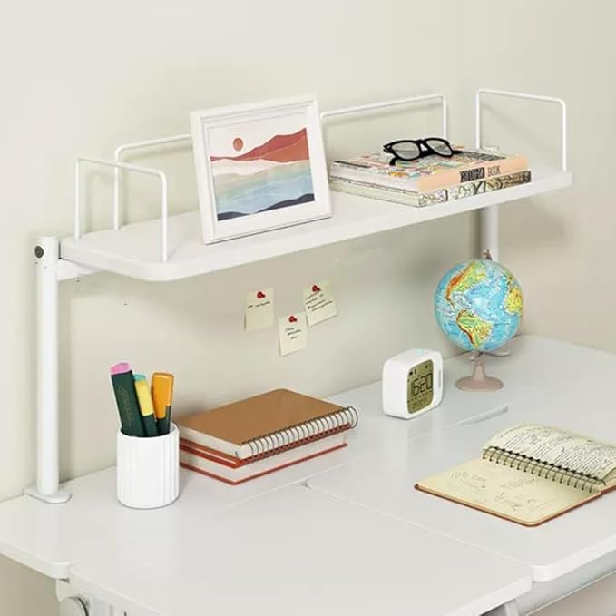 TOCTUS Clamp Desktop Shelf, Desktop Storage Organizer Office Shelf for Book Stationery, Clip On Bookshelf Organizer for Dorm, Home, Office(White,60cm)