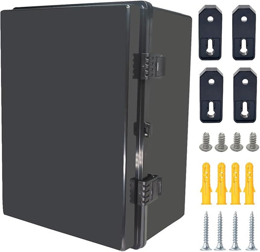 Junction Box, Hinged Black Cover IP67 Waterproof ABS Project Box with Mounting Plate Electrical Box Enclosure with Wall Bracket 15.7 x 11.8 x 7.9inch(400x300x200mm)