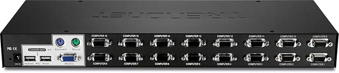 TRENDnet 16-Port Rack Mount USB KVM Switch, VGA and USB Connection, Supports USB and PS/2, Auto-Scan, Device Monitoring, Audible Feedback, Plug and Play, Hot Pluggable, Rack Mountable, Black, TK-1603R