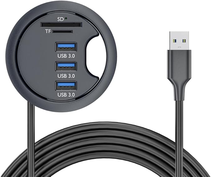 NFHK USB 3.0 Hub SD TF 3 Port USB 60mm Desk Grommet Splitter Dock Station Micro-SD Card Reader for Desktop PC Desk
