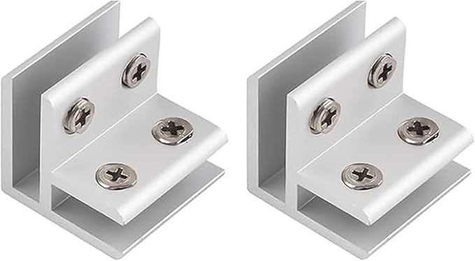 INCREWAY 2PCS Adjustable Glass Clips Kit 90 Degrees Adjustable Silver Square Glass Shelf Bracket Holder Bracket Clamp for Glass Fence Panel, Showcase, Wine Cabinet (5-8mm)