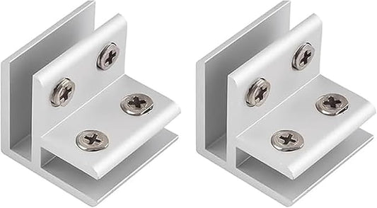 INCREWAY 2PCS Adjustable Glass Clips Kit 90 Degrees Adjustable Silver Square Glass Shelf Bracket Holder Bracket Clamp for Glass Fence Panel, Showcase, Wine Cabinet (5-8mm)