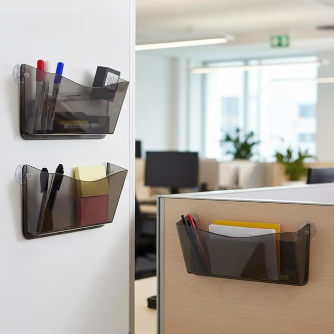 Azar Displays 250055-SMK Plastic Wall Mount File Holder with Suction Cups Smoke Colored, 4-Pack