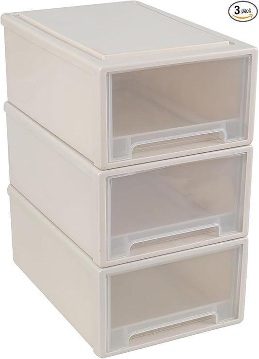 12 Quart Plastic Storage Drawer Unit, Stackable Desktop Storage Drawer, 3 Packs