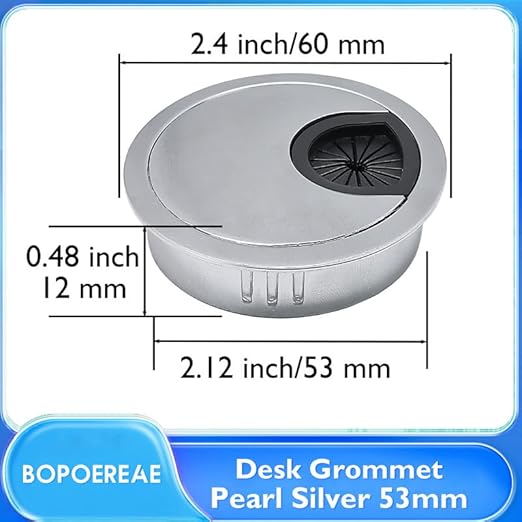 Desk Grommet 2-1/16" (53 mm), Desk Cord Hole Cover, Cable Grommet Metal Zinc Alloy Materilal, Desk Hole Grommet for Office and Home Table Cable, Detachable Cable Cord Organizer (Matte Silver 1 Pcs)