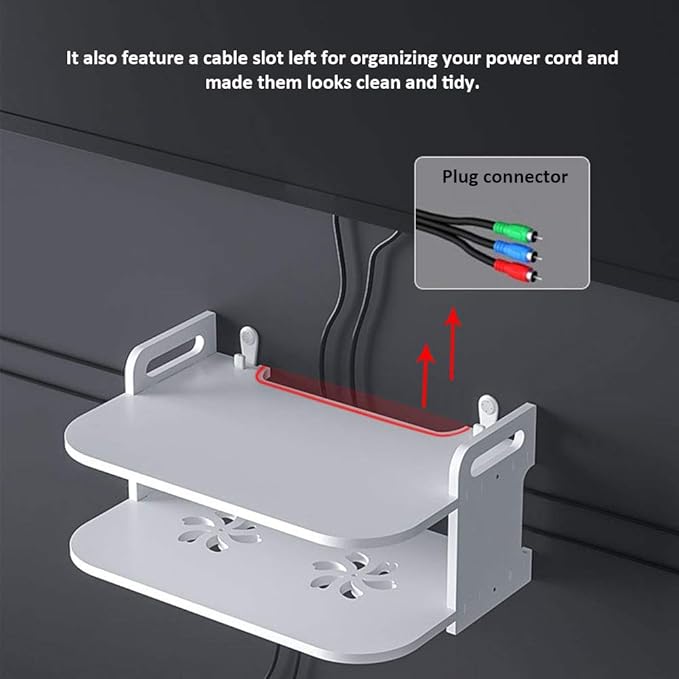 Denpetec Floating Shelf for TV Components,TV Box Shelf Thick DVD Player, Wall Hanging Shelf Punching-Free Storage Rack Floating Shelf for Set-Top Box Router Game Consoles for Home