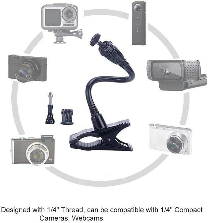 Smatree Flexible Jaws Flex Clamp Mount Gooseneck Extension Compatible for OSMO 360,Webcam C925e/C922x/C922/C930e/C930/C920x,N60/Hello Cam,Gopro Hero13/12/11/10/9/8/7/6/5/4/2018/Arlo Ultra/Pro 2/Pro 3