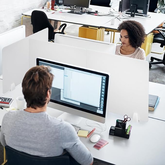 tonchean 4PCS Acrylic Desk Dividers - 23.6”L x15.8”W White, Office Privacy Partitions with Clamps, Plexiglass Protective Shields for Offices Schools Call Centers