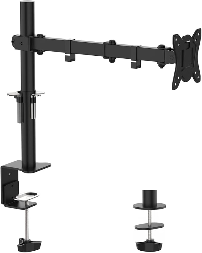 GRIFEMA Single Monitor Arm Desk Mount for 13" to 32" Screens, 2 Mouting Options with Tilt Swivel Rotation, Max. Load 10kg, VESA 75x75 100x100 GB2001-1,Black/White