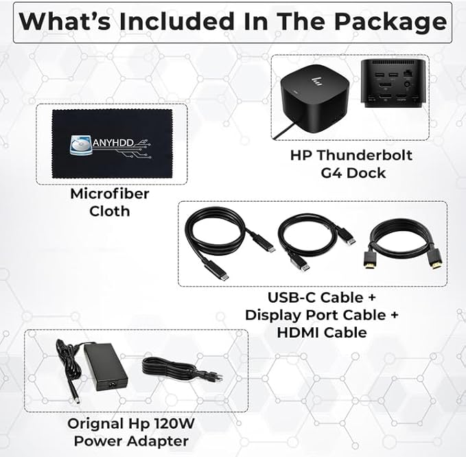 Docking Station for Laptop Dual Monitor and Charging Bundle - USB-C G4 Dock 4J0A2AA#ABA with 120W Adapter + HDMI Cable + DisplayPort Cable + USB-C Cable + Microfiber Cloth (Renewed)