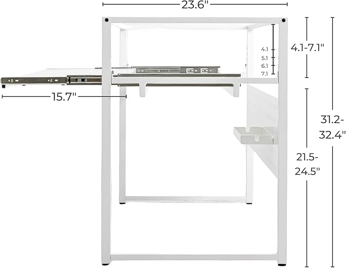 Music Studio Desk with Keyboard Tray and Height Adjustment Bracket, for Full 88 Keys (Music Producer Desk)(White, 88 Keys)