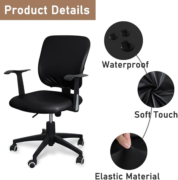 lygooh Waterproof Seat Covers Stretchable Desk Chair Cover Leather Computer Chair Slipcover Removable Washable Rotating Chair Covers for Rotating Office Chair Seat