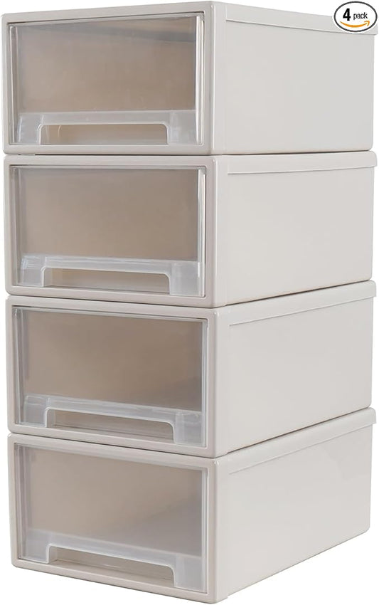 4-Pack Drawer Tower, 4-Tier Plastic Storage Organizer Unit, Multi-Purpose Container Drawers for Bedroom, Bathroom, and Office Organization