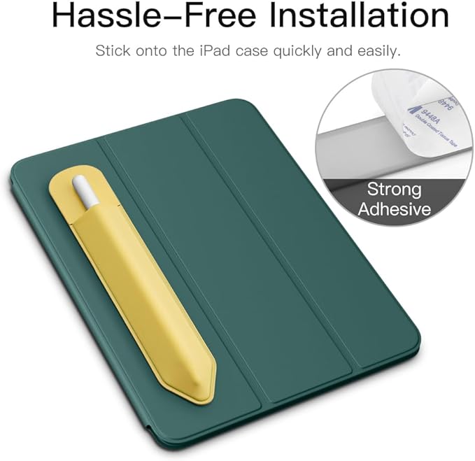 MoKo Pencil Holder Sticker Fit Apple Pencil Pro, Apple Pencil (USB-C), Apple Pencil 1st/2nd Generation, Elastic Pencil Pocket Pouch Adhesive Sleeve Attached to iPad Case for Stylus Pens, Light Yellow
