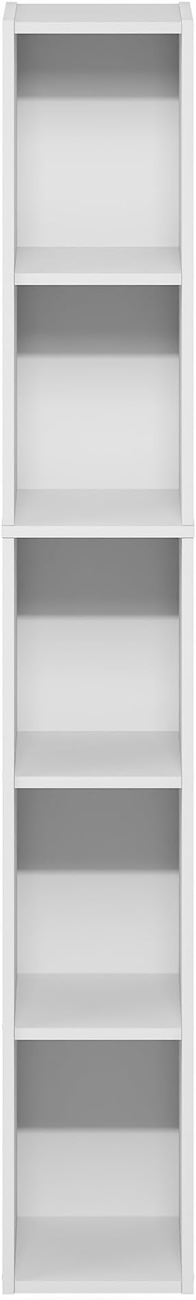 Furinno Fulda Book Shelf, 5-Tier Tall Narrow Bookshelf, Standing Bookcase with 8-in Width Storage Shelf, 9.3 x 7.9 x 51.9, for Organization Storage, for Living Room, Bedroom, Home Office, White