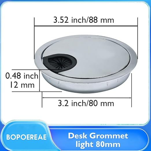Desk Grommet 3-1/8" (80 mm), Desk Cord Hole Cover, Cable Grommet Metal Zinc Alloy Materilal, Desk Hole Grommet for Office and Home Table Cable, Detachable Cable Cord Organizer (Bright Silver 2 Pcs)