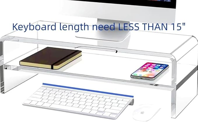 Acrylic Monitor Stand, 2 Tier Riser with Storage Shelf, Clear, 16/20 Inch, Home Office Desk Organizer (16in)