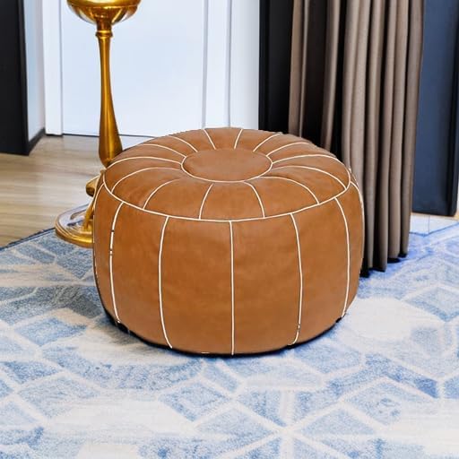 Thgonwid Unstuffed Moroccan Storage Pouf Foot Stool Ottoman Seat, No Filler Included, Handmade Faux Leather Bean Bag Floor Chair Foot Rest for Living Room, Bedroom or Balcony, Brown