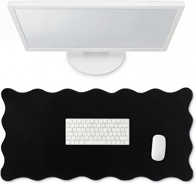 Hahafelt Scalloped Desk Mat Large Scalloped Piping Cute Desk Mat Aesthetic Preppy Table Pad Large Nonslip Pad with Edge Stitching Waterproof Gaming(Black,23.6 x 13.8 Inches)