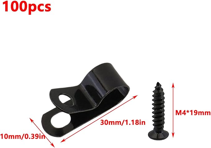 Antrader R-Type Cable Clips Cable Clamp,10mm/0.39" Galvanized Steel Cable Management Cord Organizer Cable Fastener Wire Clamp with Screws,100Pcs