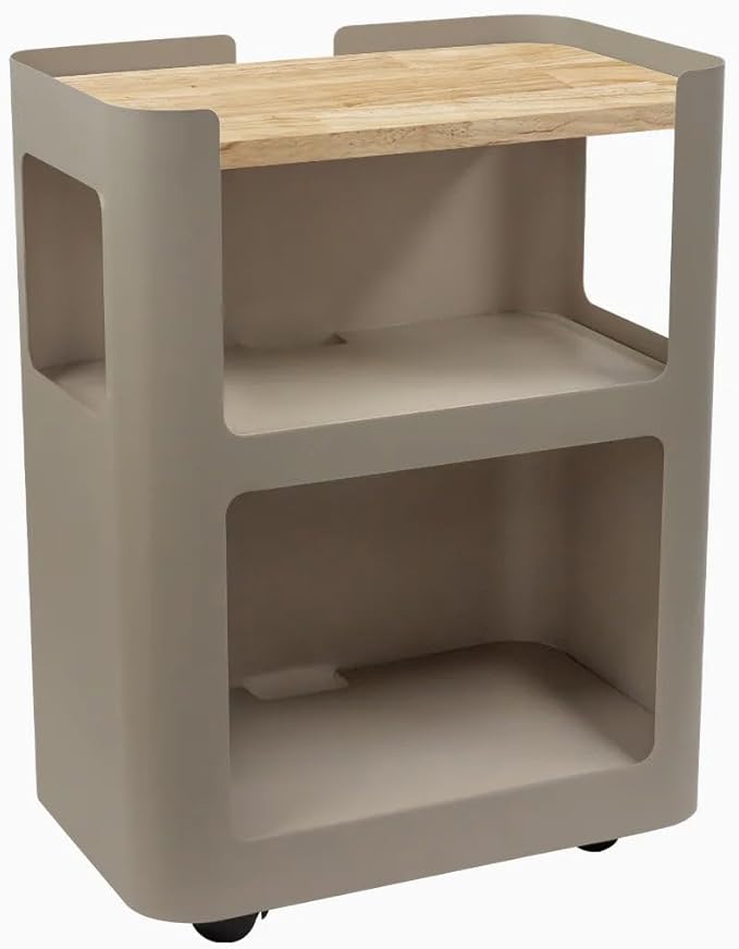 Desky Open Mobile Pedestal - Light Brown Frame/Natural Rubberwood Top. Compact Office Drawer Cabinet on Wheels