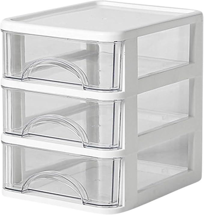 Mini Desktop Drawer Plastic White Frame with Clear Drawers Small Storage Drawers Containers Multi-layer Storage Organization Units for Storing Arts, Crafts, Sewing Accessories, Stationary (3 Layers)