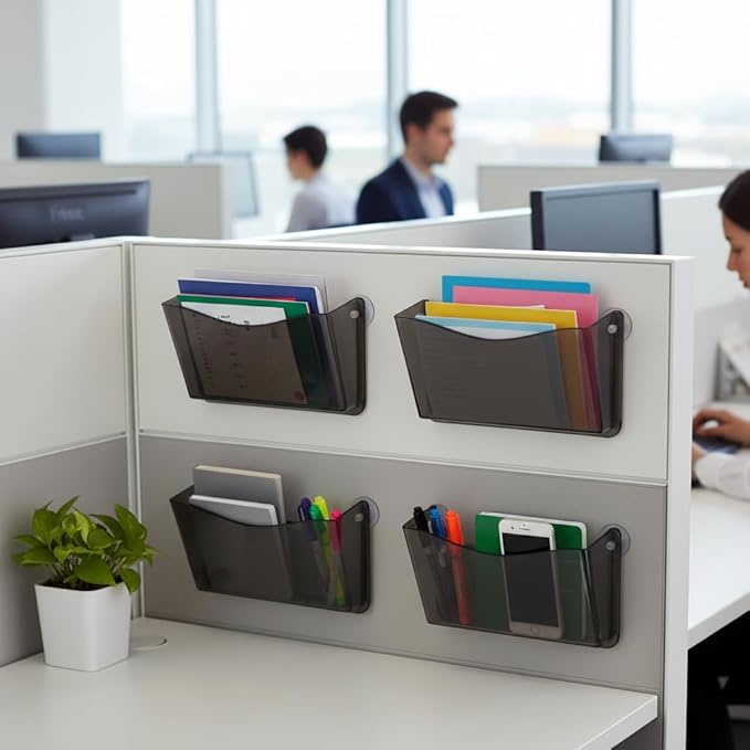 Azar Displays 250055-SMK Plastic Wall Mount File Holder with Suction Cups Smoke Colored, 4-Pack