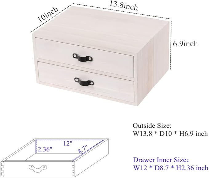 DDYURI Desk Organizer Drawers for Office Supplies Kitchen Storage - Wood Makeup Organizer Box/Countertop Drawers Chest for Dresser Wooden Cabinet Printer Stand Machine Shelf White (FAX2C-WH）