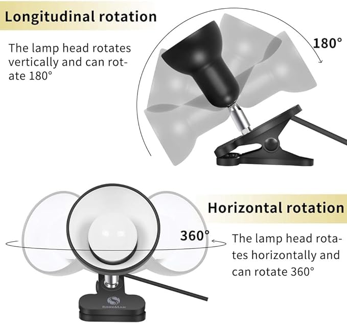 RONG&LAN Clip lamp,360° Rotation Clip on Lamp Portable Book Reading Light,Clamp on Desk/Table/Bunk Bed/Cupboard Home Lighting, (Desk lamp,Seven Colors for Your Choice) (Yellow)
