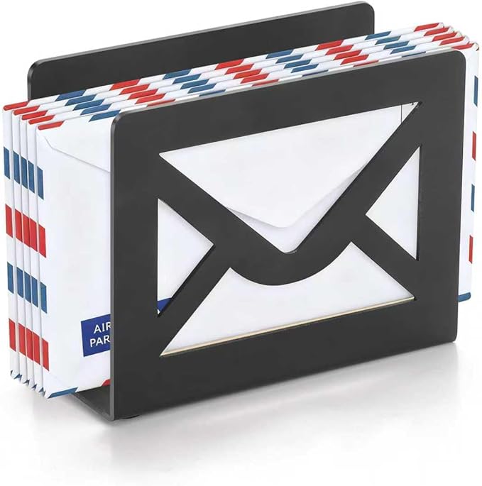 Desktop Letter Holder, Metal Desktop Mail Holder with Cutout Envelope Design,Letter Organizer Sorter for Desk, Desk Envelope and Document Storage Rack