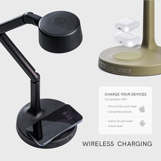 LUME CUBE Edge Light Go - Rechargeable Cordless Table Lamp - Perfect Lighting Wherever You Need it - Battery Powered LED Desk Light with Red Light Mode & Wireless Charger (Sage)