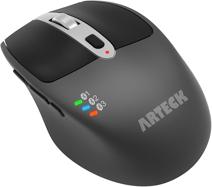 Arteck Multi-Device Wireless Bluetooth Mouse Ergonomic Silent Clicking Backward Forward for Desktop PC Laptop Mac iPad Build in Rechargeable Battery