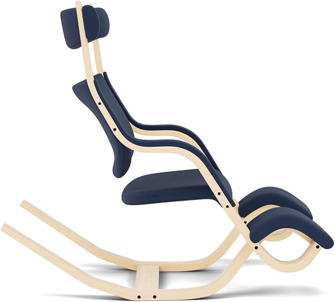 Varier Gravity Balans Recliner and Kneeling Chair Designed by Peter Opsvik, Relax Into Weightlessness, 10-Year Limited Warranty, Blue Revive Fabric with Natural Ash Base
