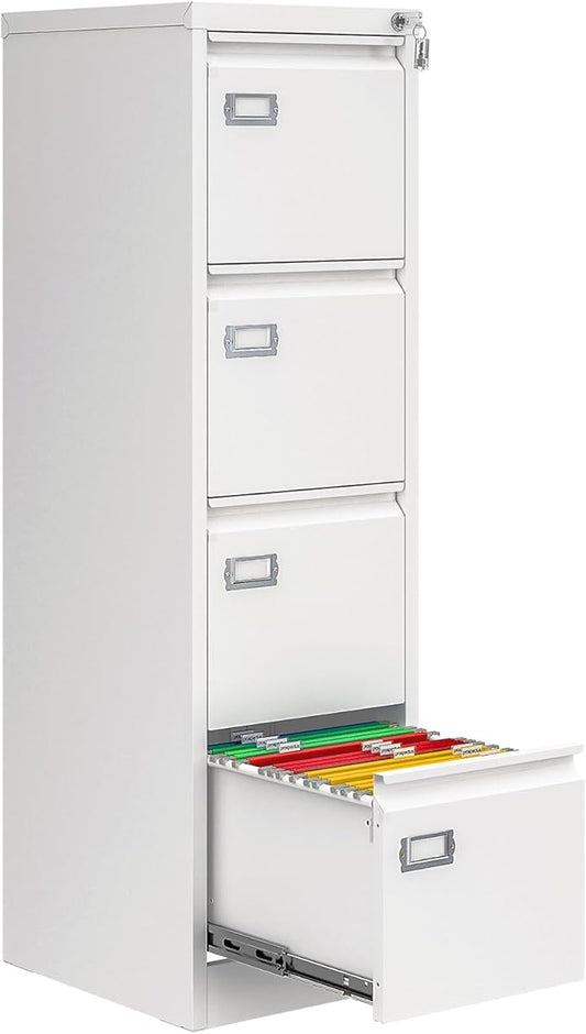 4 Drawer File Cabinet with Lock, Metal Filing Cabinets for Home Office, Vertical Black Locking File Caninet, Steel Narrow Four Drawer File Cabnet for Letter/Legal / A4 / B4- Assembly Required
